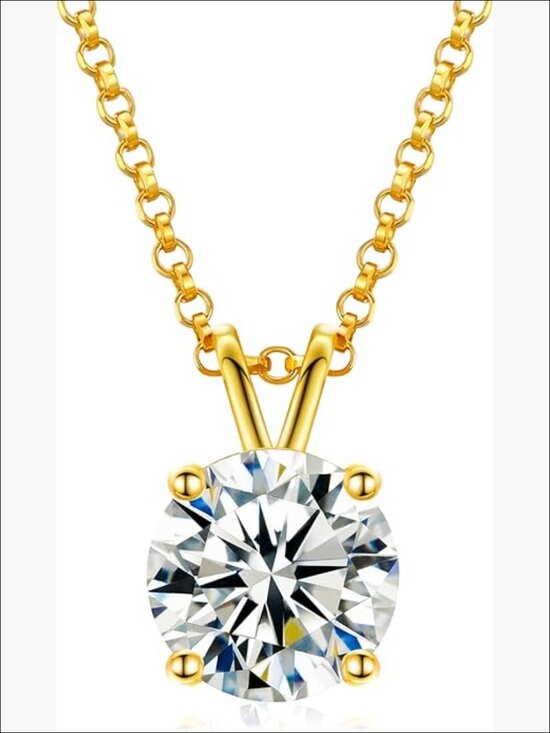 Moissanite Pendant Necklace 18K Gold Plated Sterling Silver Dainty Chain